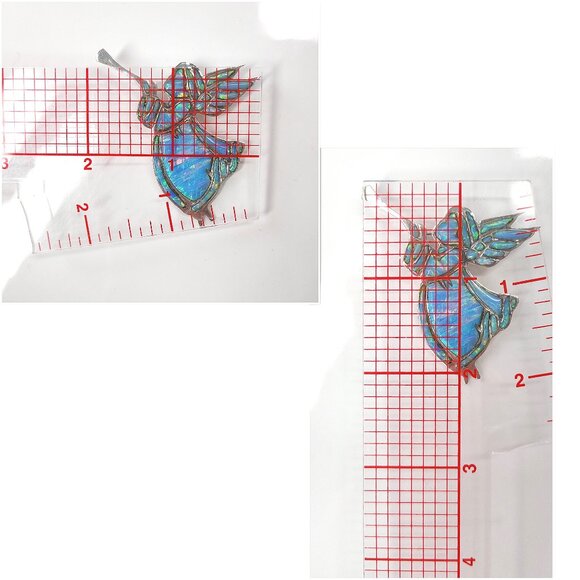 Vintage Zuni Blue Fire Opal Trumpeting Angel Pin Reynetsa Leland Sterling Brooch - Picture 11 of 11